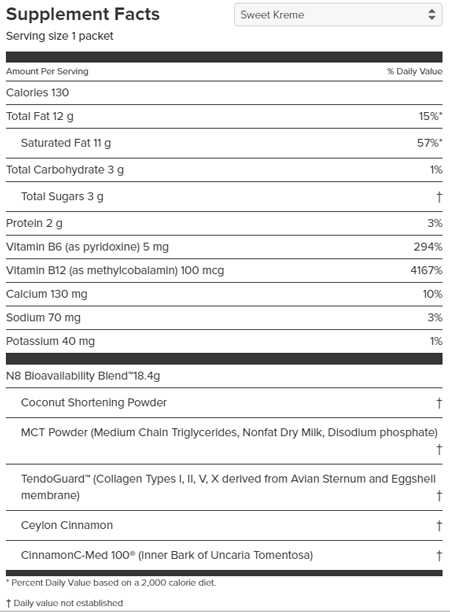 Keto Kreme - Nutritional Product Label