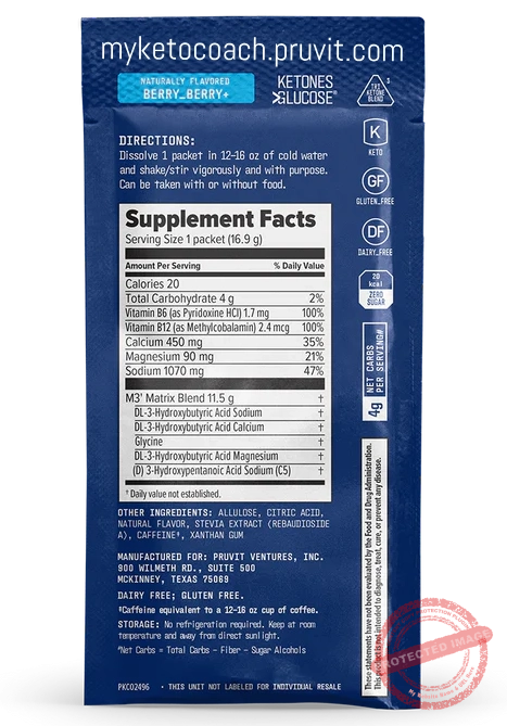 Nutritional label and ingredients of the Pruvit k1 ketones